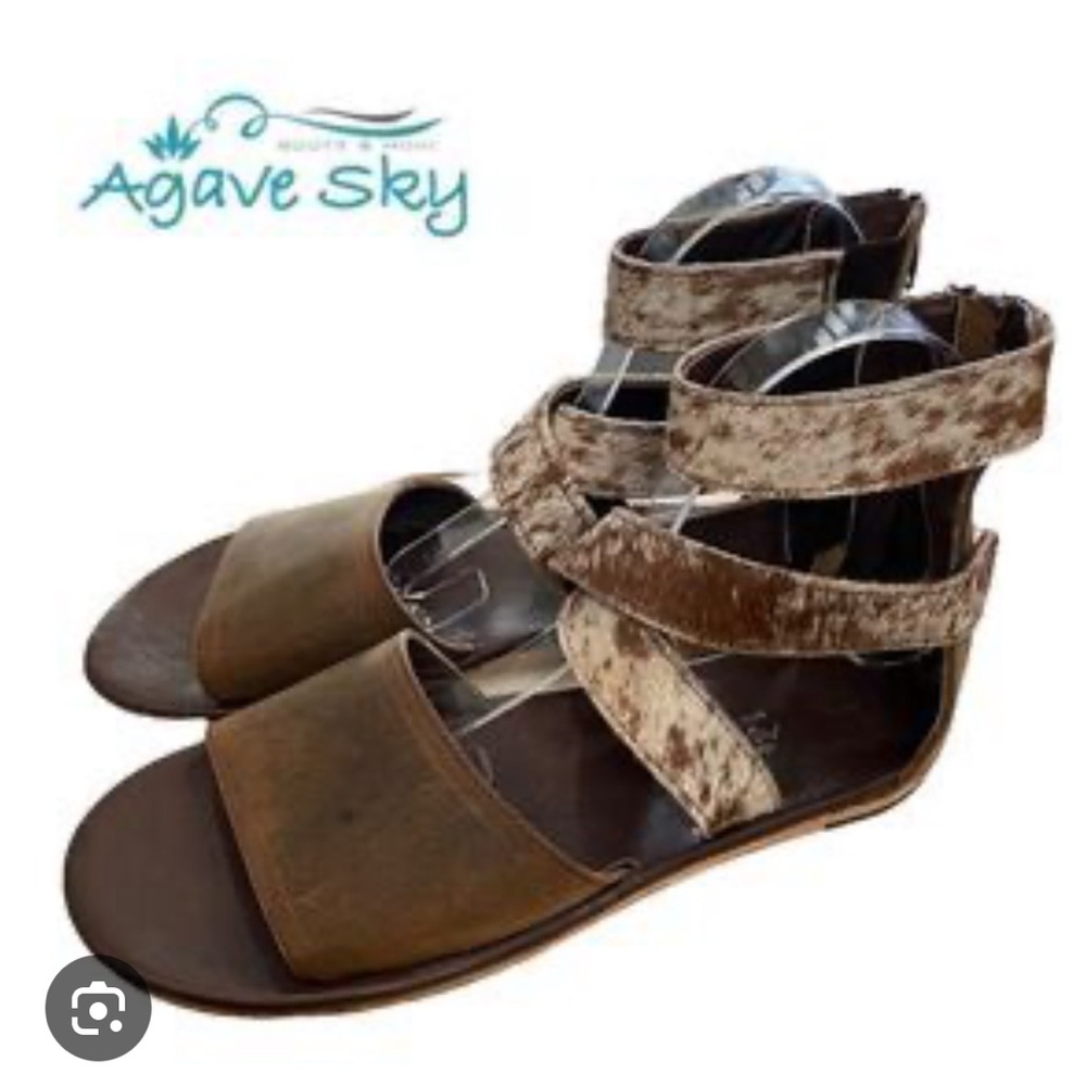 NIB Agave Sky Tan and Brown “Gracie” Handmade Leather Strappy Sandals